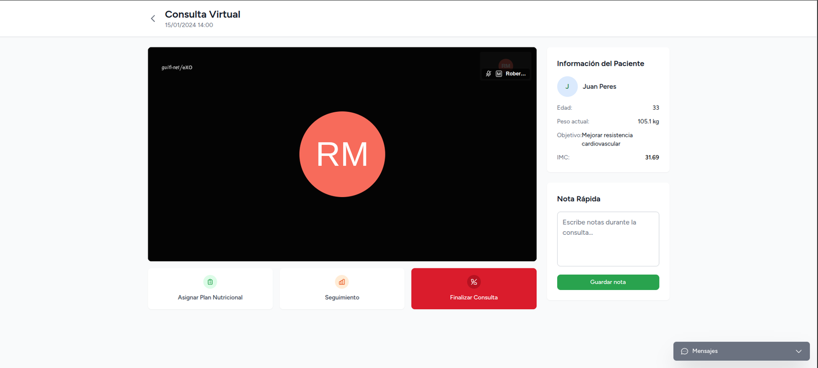 Consulta por videollamada del nutricionista en NutriConnect